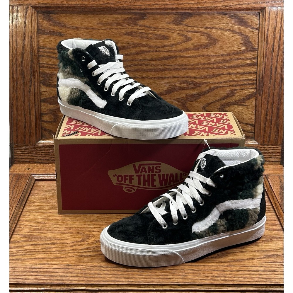 Vans Sk8-Hi Faux Fur Camo High Top‎ Sneakers Black Green White Size Women 8